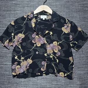 Brixton Shirt Women's Small Black Floral Crop Button Up